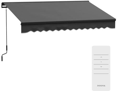 Outsunny 3 x 2m Electric Awning with Remote Controller, Aluminium Frame Retractable Awning, Half Cassette Sun Canopies for Patio Deck Door Window, Dark Grey