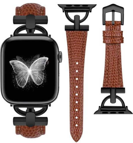 MroTech Bracelet Cuir Compatible avec Apple Watch 41mm/40mm/38mm, Bracelet Étroit et Mince, Band en Cuir de Veau véritable, Brun/Noir