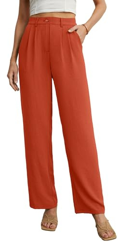 PrinStory - Pantaloni da donna con gamba larga, leggeri, estivi, con tasche, casual, per ufficio e business, Colore: arancione., M