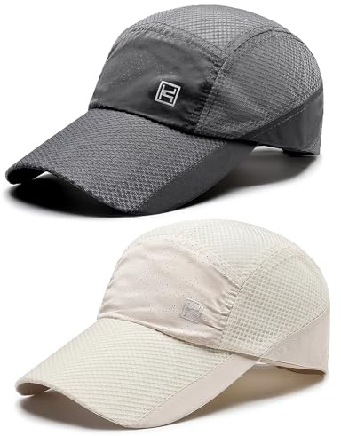 AYPOW 2-pack snabbtorkande baseballkeps män kvinnor, mode andningsbar sport nätkeps löpning keps utomhus, lätt vikbar justerbar UV-skydd sommar solhatt för tennis golf camping klättring, Mörkgrå och