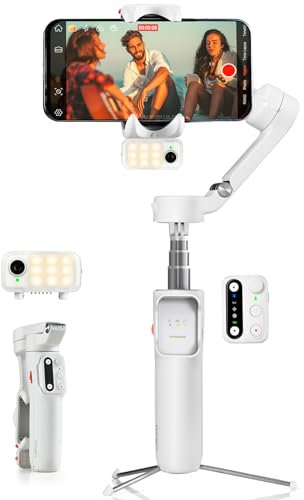 hohem iSteady V3 Phone Gimbal, Gimbal Stabilizer for Smartphones, Upgraded 3-Axis Gimbal Stabilizer, portable and Foldable, Gimbal with Shot Guides, Stabilizer for Blogs, YouTube and TikTok, White