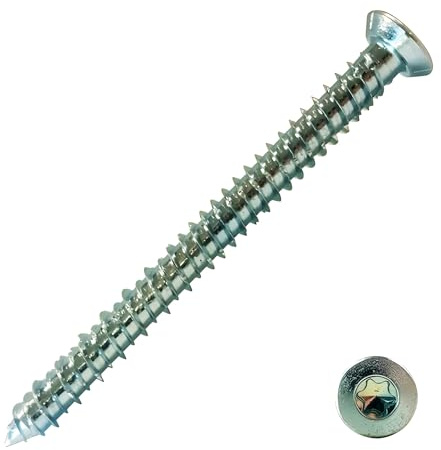 Bricoloco Schraube zur direkten Befestigung an Beton mit Senkkopf, Hi-Lo-Gewinde und Abdruckschraube, Betonschraube, verzinkter Zementstahl (10, 7,5 x 180 mm)
