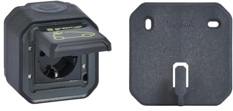 LEGRAND, Plexo New Set, Green Up Feuchtraum-AP-Steckdose, Aufladen v. Elektrofahrzeugen, mit Klappdeckel, IP55-IK08, 230V, 16A & Feuchtraum-Unterbau zur Kabelaufhängung, Anthrazit, 069708L & 069494L