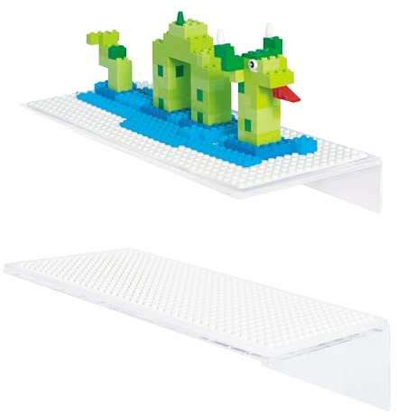 Play Platoon Building Brick Display Shelves 2 Pack Minifigure Display Case Shelf - 12x5 Inch Acrylic Wall Mount Shelf for Wall, Compatible with Lego, Megablox, and Other Major Brands - White