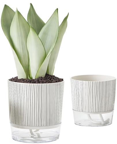 SHITOOMFE Selbstbewässerungstöpfe 2PCS Selbstbewässerung Pflanzer 4.3 '' & 5,5 '' Selbstbewässerungstöpfe mit tiefem Stausee Innenpflanztopf für Spinnenpflanzen, afrika