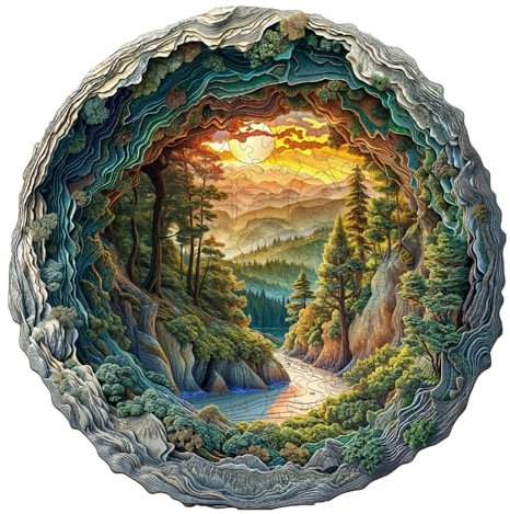Blumuze Wooden Jigsaw Puzzles, 3D Cave Forest Wooden Puzzles for Adults, Unique Shaped Animal Wood Puzzles,Wooden Animal Puzzles for Adults Kids with Wood Gift Box 300pcs-L-34 * 33.7cm