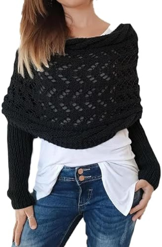 Ordaba 2024 Multifunktions-Strickschal mit Zopfmuster, für Damen, weicher Schal, 2-in-1-Pullover-Schal mit Ärmeln