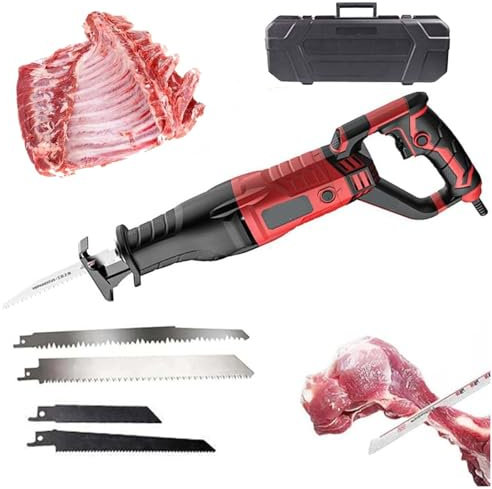 Scie à os électrique, scie à os électrique professionnelle 3800 W, scie à os de boucher portative (corps rotatif à 180 °) - 4 lames de scie et boîte à outils, pour couper les os, la viande congelée