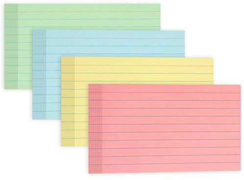 300 tarjetas de índice de colores de 5 x 8 pulgadas, tarjetas flash Goefun rayadas, tarjetas de notas de 4 colores para tarjetas de estudio, tarjetas de recetas, tarjetas de notas, suministros de