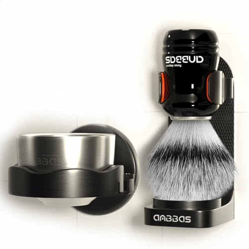 Anbbas Blaireau de rasage, blaireau synthétique et bol à savon en acier inoxydable, supports muraux en ABS pour brosse et bol