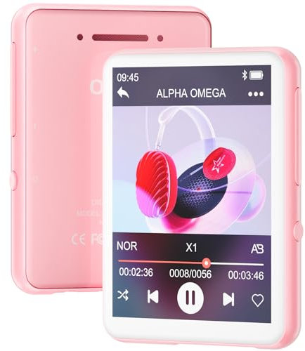128Go Lecteur MP3 Bluetooth 5.4, MP3-Lecteur Portable avec Haut-Parleur, 2,4'' Écran Tactile Baladeur MP3, Musique HiFi Lecteur pour Enfants, Radio FM (Rose)