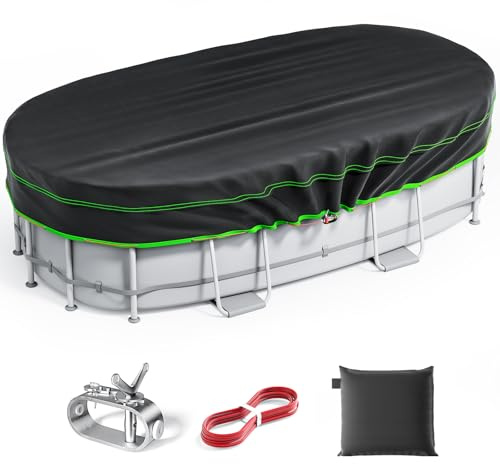 Ovale Poolabdeckung, 3,6 x 6,2 m, strapazierfähig, solarbetrieben, rechteckig, wasserdicht, reißfest, mit Seilwinde und Kabel, ideal für den Winter und staubdichte Nutzung