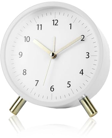 Tomedeks Wecker Analog Ohne Ticken,Metall Wecker Mit Nachtlicht,Geräuschlos Wecker Mit Groß Zifferblatt,Einstellbare Alarmzeit,Wecker Batteriebetrieben(Weiß)