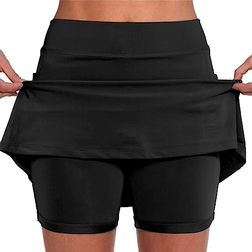 Generisch Tennisrock Damen mit Hose Sportrock Golfrock Hohe Taille Tennis Skort mit 2 Taschen und Seitlichem Schlitz Sommerrock Minirock Laufröcke Hosenrock Wandern Laufen Schwarzer Rock Damen