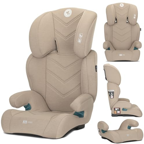 Lorelli Auto Kindersitz Speed i-Size 100-150 cm, Mitwachsender Autositz für Kinder, Babysitz, Autokindersitz, Verstellbare Kopfstütze, Beige