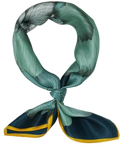 LSHARON SILK 100 % mullbärssilkesscarf lätt halsscarf – 65 x 65 cm – digitaltryckta små fyrkantiga sjalar rent silkesscarf naturlig silkesscarf huvudduk present till kvinnor män, 9 Grön-blomma