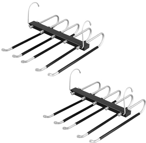 MUNGHOK 2 Stück Hosenbügel Platzsparend Faltbar, Kleiderschrank Hosenhalter rutschfest, Faltbar Mehrfach Metall Kleiderbügel für 5 Hosen, Schals, Krawatte, Kleidung