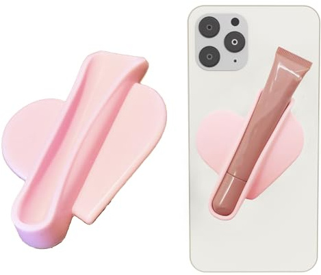 Leeneen Heart Lip Gloss Holder Phone Case Lipstick Glaze Holder Self-Adhesive Lip Balm Phone Case for iPhone and Android (Pink)