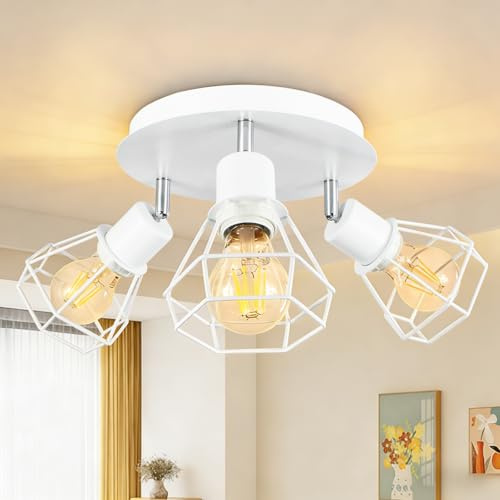 HiBay LED Deckenstrahler 3 Flammig E27 Deckenlampe Wohnzimmer Weiß Modern Rund Küchenlampe Schwenkbar für Kinderzimmer, max. 60Watt Ohne Leuchtmittel