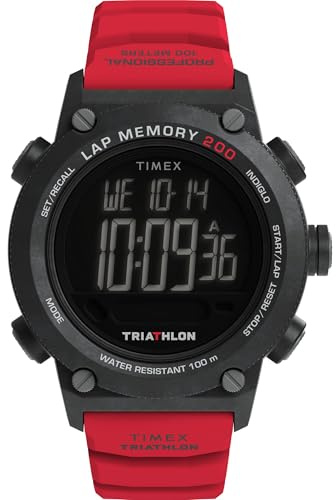 Timex Montre Triathlon 44 mm pour homme - Bracelet noir - Cadran numérique - Boîtier noir