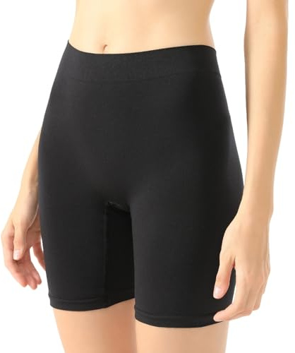 Dam hög midja anti-friktionsshorts, coola och smidiga sommarboxershorts yoga cykling fitnessshorts, Svart, M