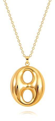 PEARLADA Statement Gold Plated Bean Necklace, Minimalist Large Pendant Necklace, Adjustable Geometric Jewelry