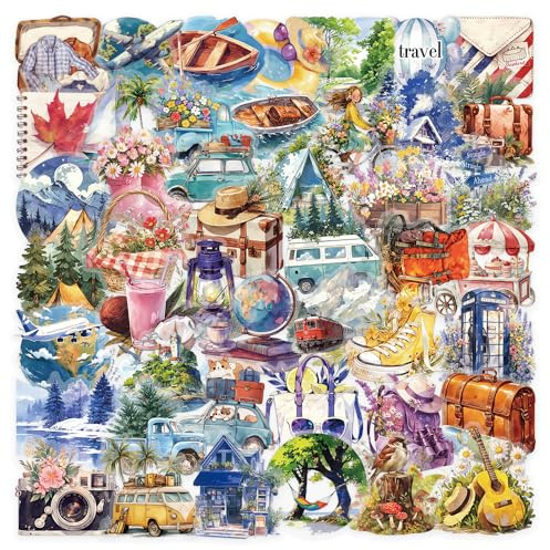 PNGIF Abenteuer Aufkleber 50 Stück, Aesthetic Camping im Freien Stickers für Journal Scrapbook Fotoalbum Laptop Kindle Koffer MacBook Fahrrad, Wasserfeste Transparenter PET Stickers