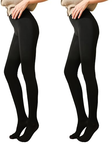 L&K-II Termostrumpbyxor för kvinnor med innerfoder vinter varma ogenomskinliga termostrumpbyxor gosiga sömlösa treggings hög midja sport snäva flera färger 4152, 2-pack svart, XL