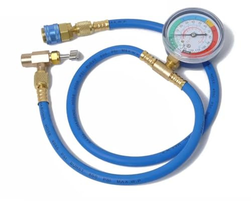 1 manguera de carga de gas para aire acondicionado R134A con medidor de medición para refrigerante de coche, manguera de recarga de CA para automóvil