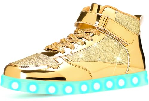 APTESOL Baskets montantes unisexes avec aspect métal miroir et détails scintillants - Fermeture Velcro réglable - Chaussures de loisirs et de fête brillantes pour hommes et femmes, 43 EU