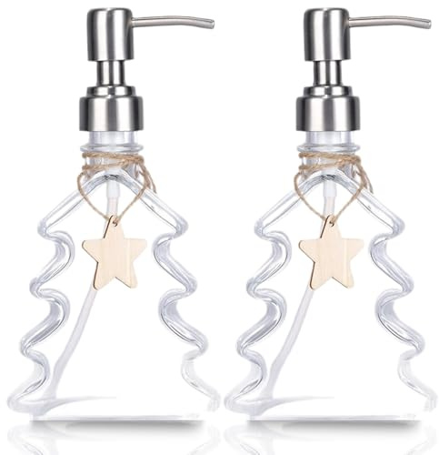 2 Stück Weihnachts-Seifenspender mit Pumpe, Klarglas-Handseifenspender, nachfüllbarer leerer Behälter für Flüssigkeit, Lotion, Duschgel, 200 ml ·1