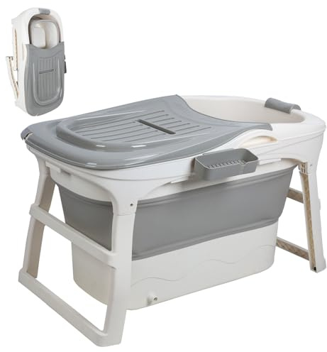 Portable Bathtub for Adult, 44.5 Foldable Freestanding Bathtub for Hot Spa & Cold Plunge Ice Bath, Indoor/Outdoor, Pet & Family Use, Collapsible Tub for Pet & Family Use Grey