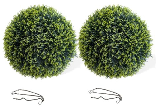 PeacefulHues 24.8 Inch Topiary Balls Outdoor Set of 2, Artificial Cedar Topiary Balls Garden Spheres Hanging Decorative Balls for Patio Garden and Indoor, Wedding Decoration