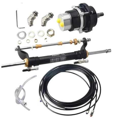 eRgDFS Kit de Direction hydraulique Hors-Bord avec Pompe à Barre cylindrique Compatible avec Moteurs de Bateau jusqu'à 90HP, tuyaux de 20 Pieds