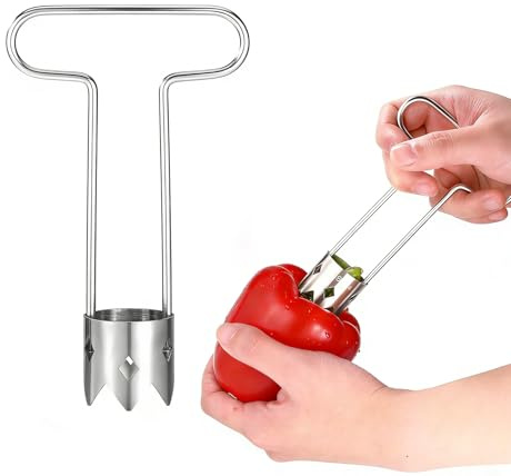 Sgranatore di Semi di Peperone Rosso, Sgranatore di Verdure e Frutta a Forma di T, Utensile in Acciaio Inossidabile per Frutta e Verdura, Gadget da Cucina Pratico per Rimuovere i Semi della Frutta