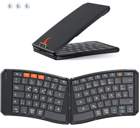MEETION Faltbare Bluetooth-Tastatur, Kompakt, Kabellos | Ultradünne, wiederaufladbare Tastatur für Geschäftsreisen, kompatibel mit Windows, Mac, iOS, Android, Tablet und PC