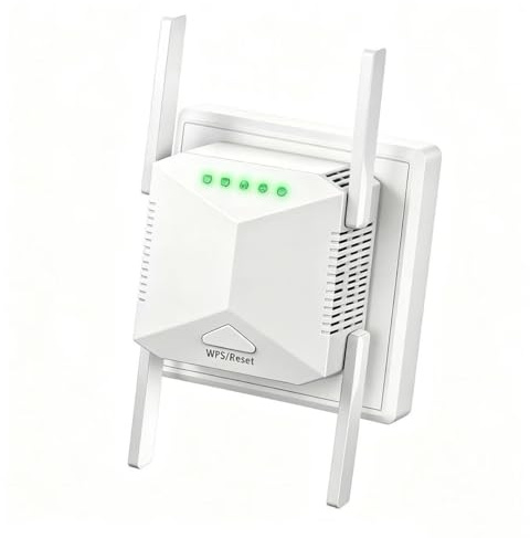 WiFi Extender with Ethernet Port for Home - 300Mbps Dual Band Signal Booster (5GHz/2.4GHz) | 4 Antennas WiFi Repeater Covers 3950 Sq.ft & 55 Devices | UK Plug