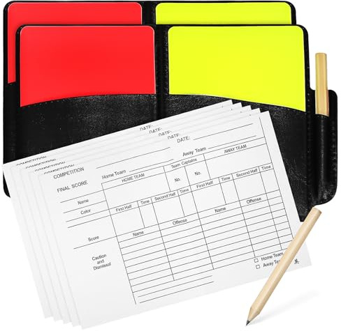 Veemoon Juego De 2 Kit de Árbitro de Fútbol 2 Tarjetas Rojas y Amarillas, Hoja de Puntuación, Lápiz y Funda de PVC Resistente para Uso Deportivo en Fútbol, Baloncesto y Voleibol, Accesorio