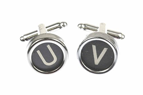 Miniblings Wunschbuchstabe Initiale Schreibmaschine Manschettenknöpfe - Handmade Herrenschmuck I Manschettenknopf Cufflink Hemdknöpfe I inkl. Box - Upcycling schwarz Buchstabe G + ?, 2. Buchstabe:T