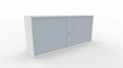 Geramöbel Anstell-Querrollladenschrank mit Mittelseite, 2 Dekor-Einlegeböden, mit Stellfüßen, abschließbar, 1600x425x720, Silber/Weiß