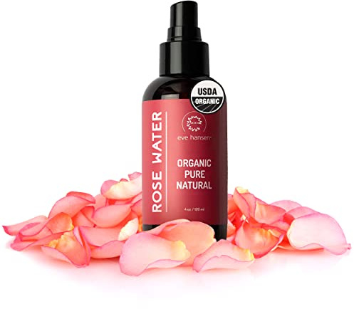 Eve Hansen Organic Rose Water Spray – Pure Rosewater Face & Hair Mist for Hydration & Refreshing Glow | Facial Toner & Makeup Setting Spray | Alcohol-Free & Vegan | 4 oz