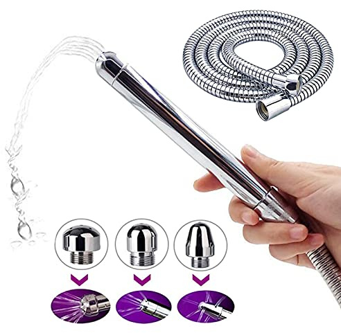 3 Heads Aluminum Shower Cleaner Douche System with 1.5 m Stainless Steel Handheld Shower Hose and Velet Pouch
