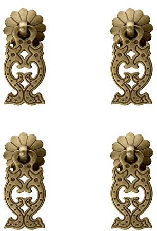 Tiazza 4Pcs Chinese Style Vintage Furniture Drawer Windows Brass Pulls Handle Jewelry Box Wardrobe Door Wine Cabinet Small Handle (Fish Shape)