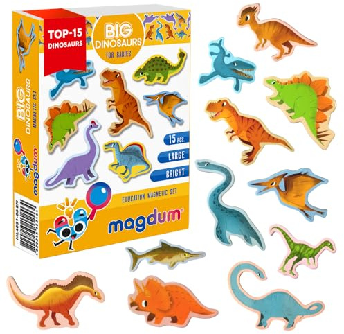 Magdum Kühlschrankmagnete für Kinder – 15 Dinosaurier Tiermagnete | Großes Magnettier für Whiteboard – Montessori Lernspielzeug für Kindergarten, Zuhause – Geschenk für Kleinkinder