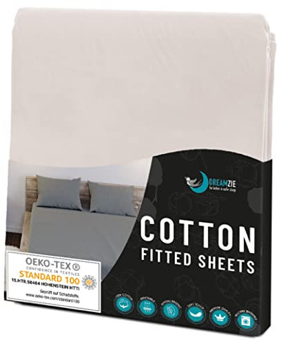 Dreamzie - Spannbettlaken 160x200cm - Baumwolle Oeko Tex Zertifiziert - Beige - 100% Jersey Spannbetttuch 160x200
