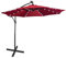 Mondeer Parasol Déporté avec Manivelle, avec 32 LED Lampe Solaire, Ø 300 cm x H 245 cm, 8 Baleines en Acier Étanche Protection UV 50+ pour Balcon Plage Jardin, 6 Niveaux Solidité des Couleurs (Rouge)