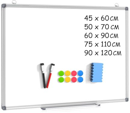 DOLLAR BOSS Magnetisches Whiteboard, 50 x 70 cm, trocken abwischbar, Whiteboard für Wände, mit Stiftablage, Aluminiumrand und trocken abwischbarer Schreibfläche für Schule, Zuhause und Büro