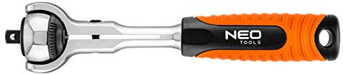 NEO TOOLS Aufsteck-Ratsche mit 72 Zähnen für einen Drehwinkel von 5° | Aufsteckschlüssel CrV, CrMo Stahl, 360° Drehkopf, In 3 Ausführungen 1/4, 3/8, 1/2 erhältlich, Mit DIN 3122:2017-04 konform