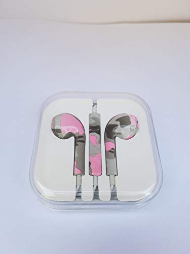 A.V. Cuffie con filo Auricolari per stereo vari colori per cellulari con microfono volume regolabile controller da 3,5mm e isolamento acustico con telefono computer pc tv ipad mp3 (Militare Rosa)