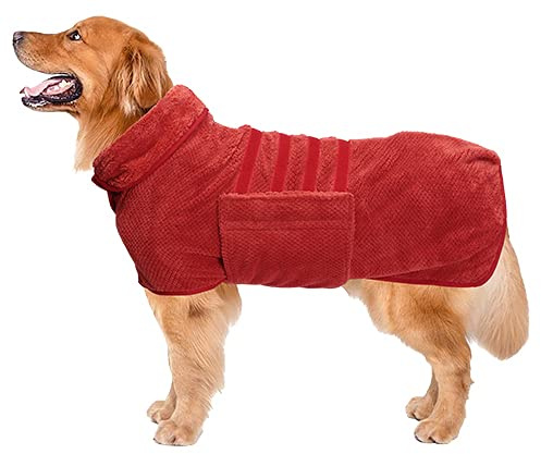 Geyecete dog drying coat Bathrobe Towel Dog Drying Coat-Dry Fast Dog Bag-Pineapple grid Fast Drying Super Absorbent Pet Dog Cat Bath Robe Towel-Red-S
